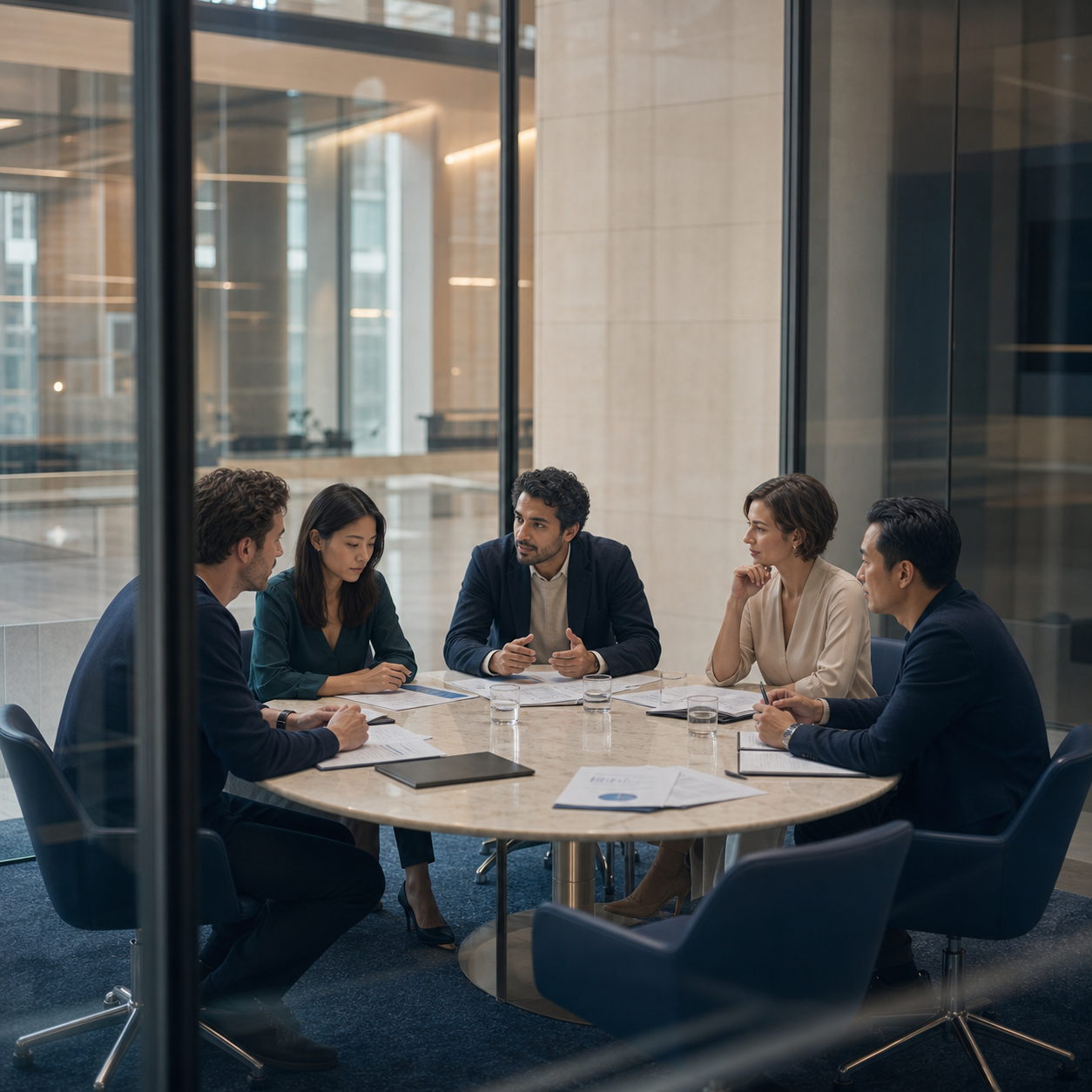 A modern international committee independently reviewing evaluation criteria around an equal round table